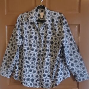 Chico's-Cotton blk/white circled print,collared, buttoned down front size 3=XL
